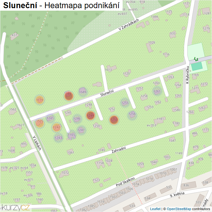 Mapa Sluneční - Firmy v ulici.