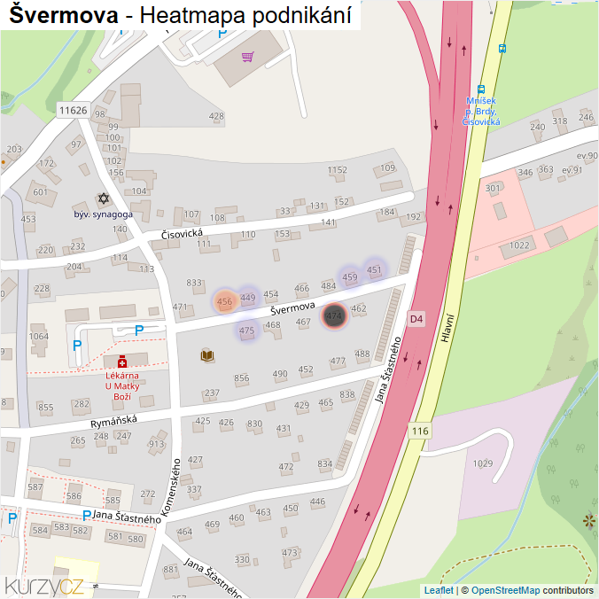 Mapa Švermova - Firmy v ulici.