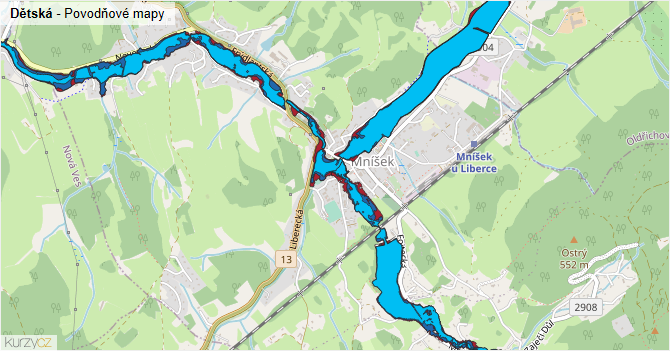 Dětská - záplavové mapy stoleté vody