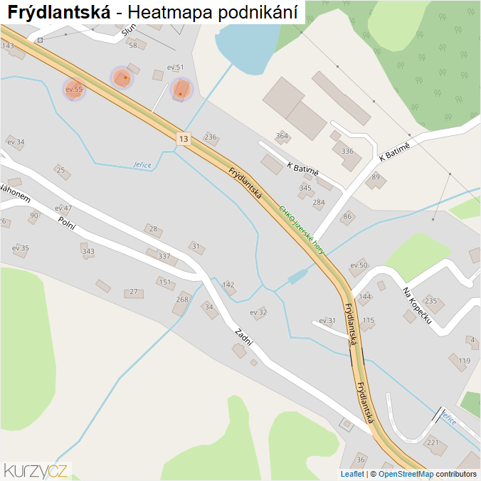 Mapa Frýdlantská - Firmy v ulici.