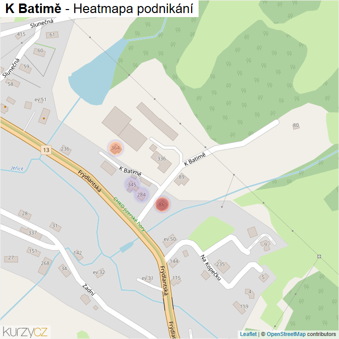 Mapa K Batimě - Firmy v ulici.