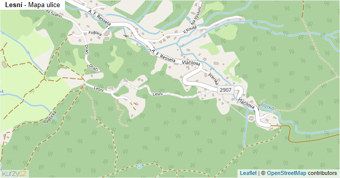 Lesní - mapa ulice