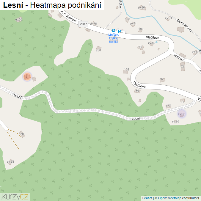 Mapa Lesní - Firmy v ulici.
