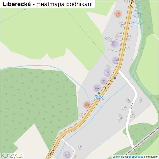 Mapa Liberecká - Firmy v ulici.