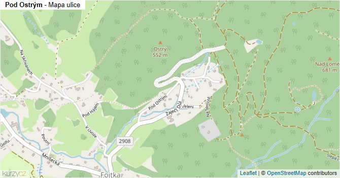 Pod Ostrým - mapa ulice