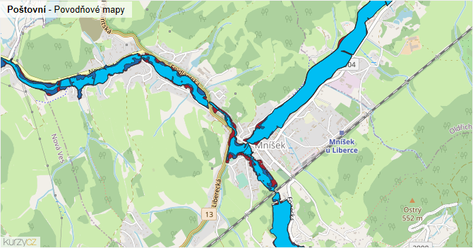 Poštovní - záplavové mapy stoleté vody