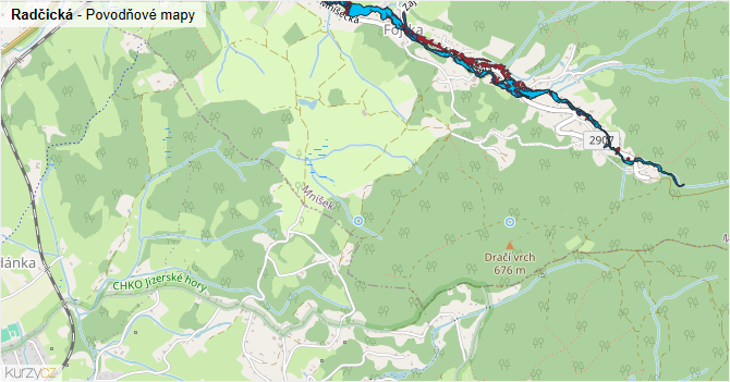 Radčická - záplavové mapy stoleté vody