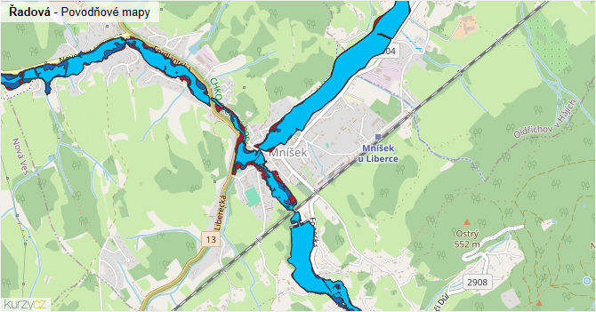 Řadová - záplavové mapy stoleté vody