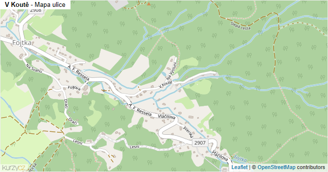 V Koutě - mapa ulice