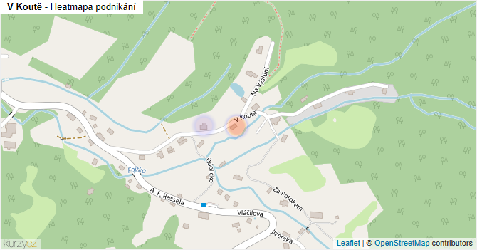 V Koutě - mapa podnikání