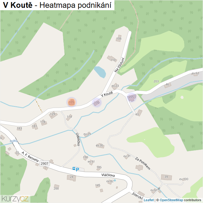 Mapa V Koutě - Firmy v ulici.
