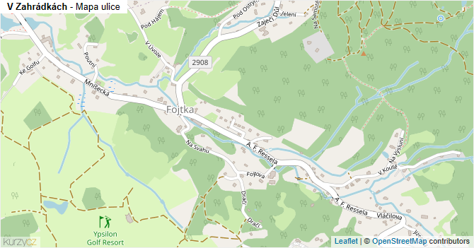 V Zahrádkách - mapa ulice