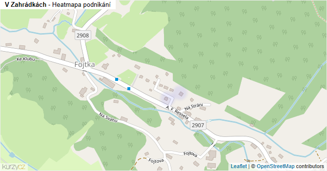 V Zahrádkách - mapa podnikání