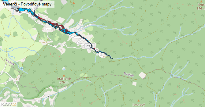 Veverčí - záplavové mapy stoleté vody