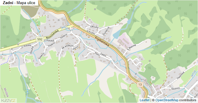 Zadní - mapa ulice