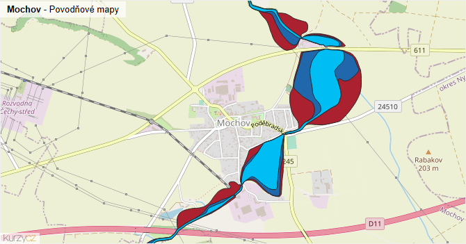 Mochov - záplavové mapy stoleté vody