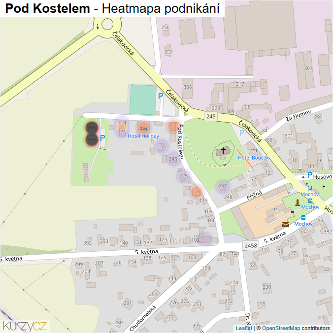 Mapa Pod Kostelem - Firmy v ulici.