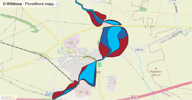 U Hřbitova - záplavové mapy stoleté vody