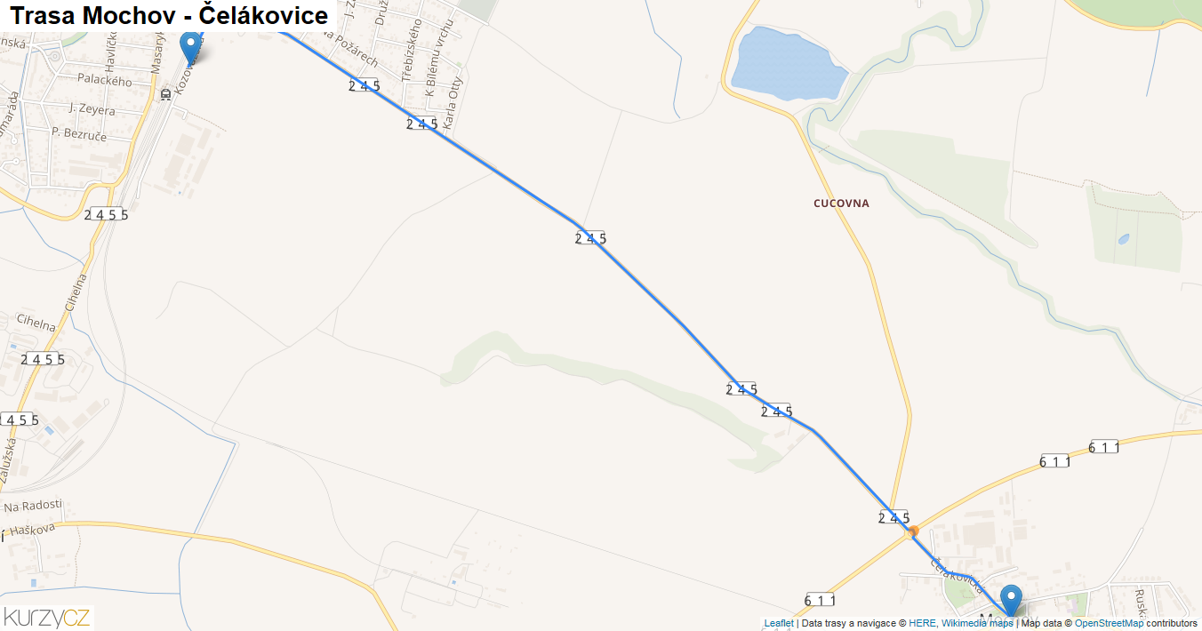 Mochov-Čelákovice, mapa trasy