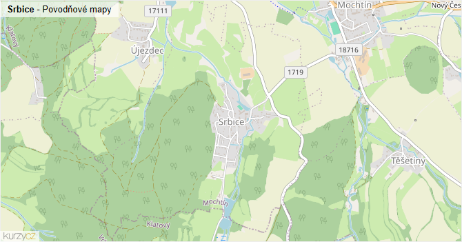 Srbice - záplavové mapy stoleté vody