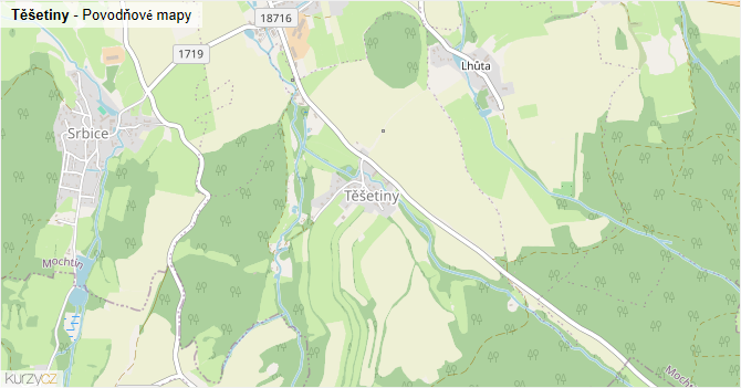 Těšetiny - záplavové mapy stoleté vody