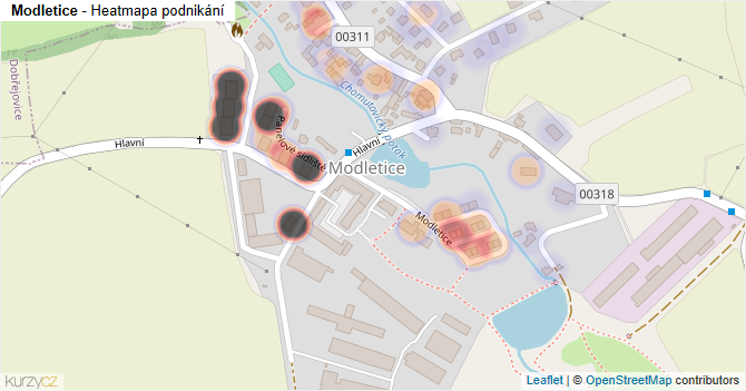 Modletice - mapa podnikání