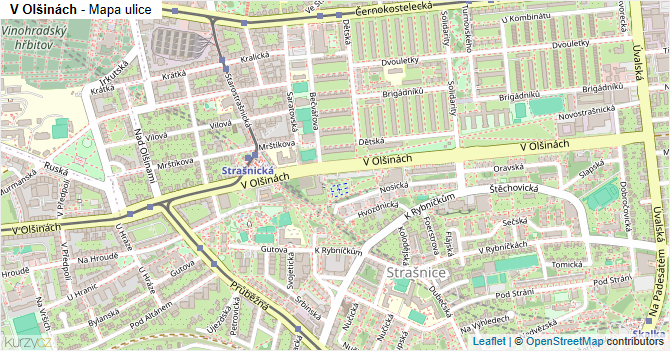 V Olšinách - mapa ulice
