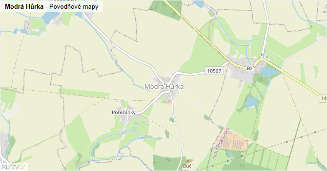 Modrá Hůrka - záplavové mapy stoleté vody