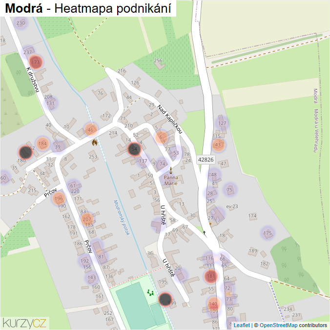 Mapa Modrá - Firmy v části obce.