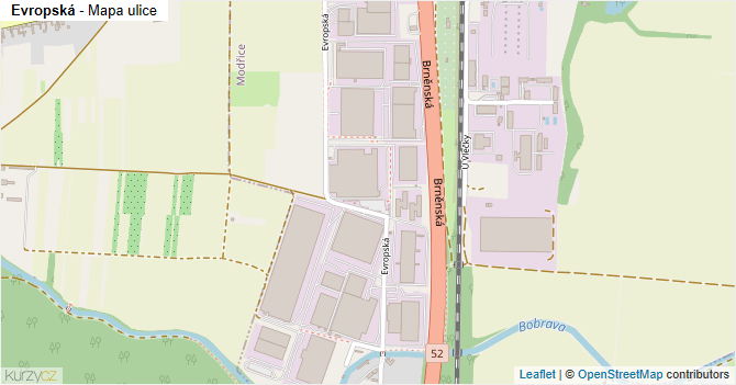 Evropská - mapa ulice