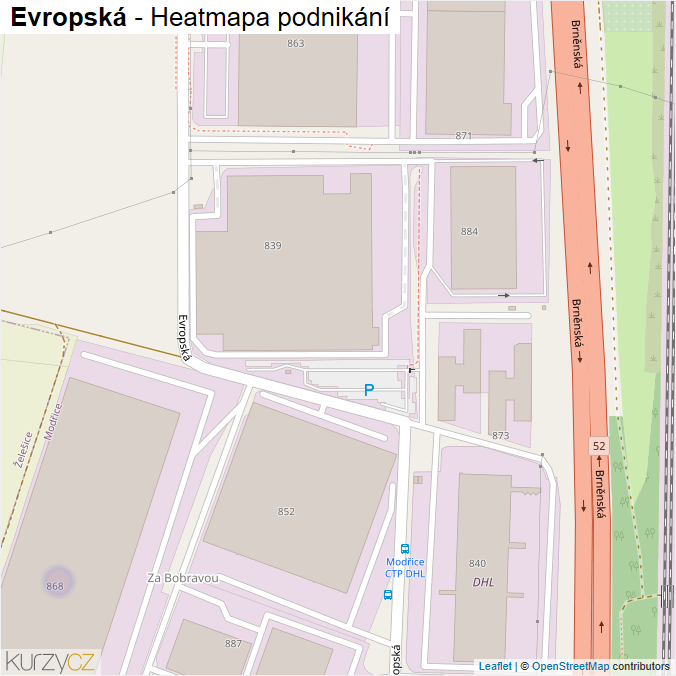 Mapa Evropská - Firmy v ulici.