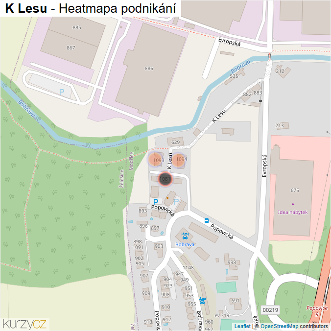 Mapa K Lesu - Firmy v ulici.