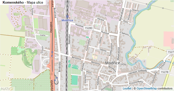 Komenského - mapa ulice