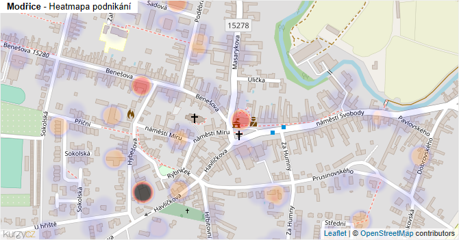 Modřice - mapa podnikání