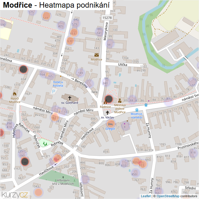 Mapa Modřice - Firmy v části obce.