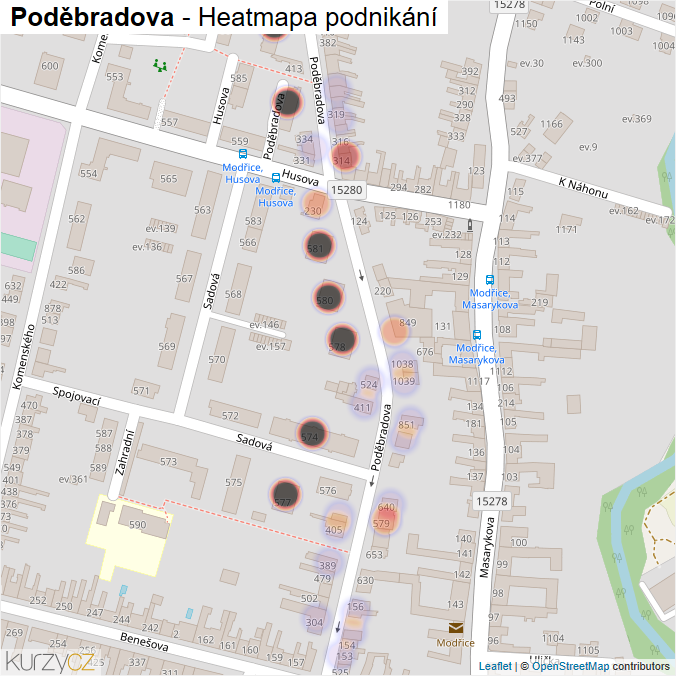Mapa Poděbradova - Firmy v ulici.