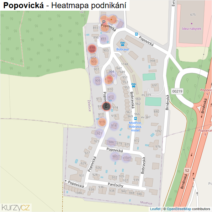 Mapa Popovická - Firmy v ulici.