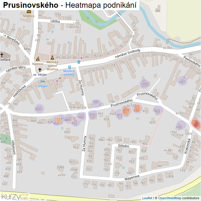 Mapa Prusinovského - Firmy v ulici.
