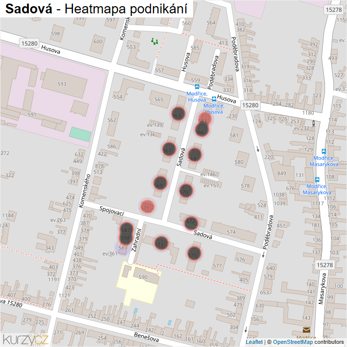 Mapa Sadová - Firmy v ulici.