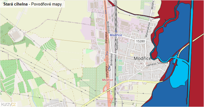 Stará cihelna - záplavové mapy stoleté vody