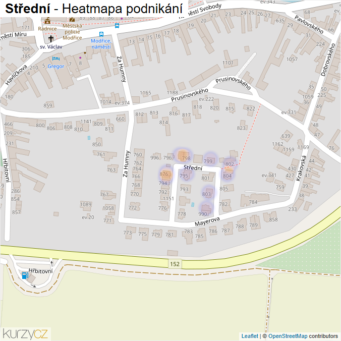 Mapa Střední - Firmy v ulici.