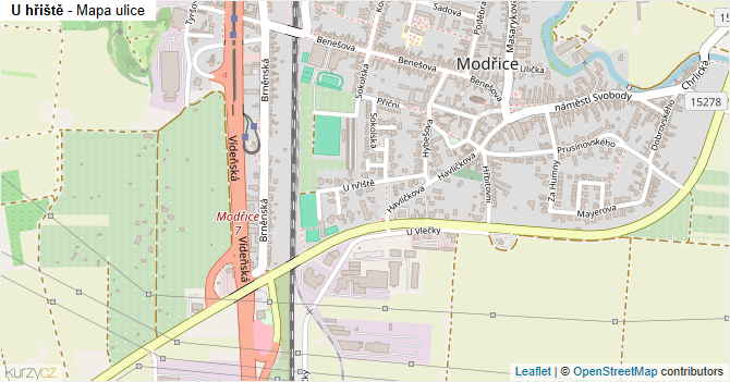 U hřiště - mapa ulice
