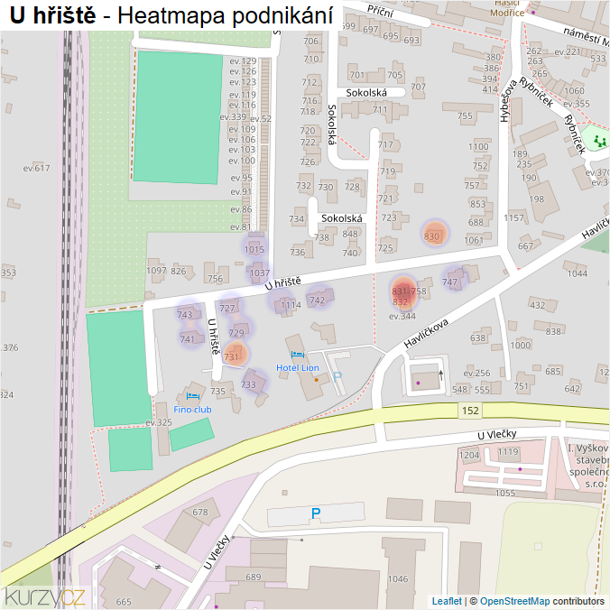 Mapa U hřiště - Firmy v ulici.