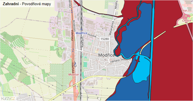 Zahradní - záplavové mapy stoleté vody