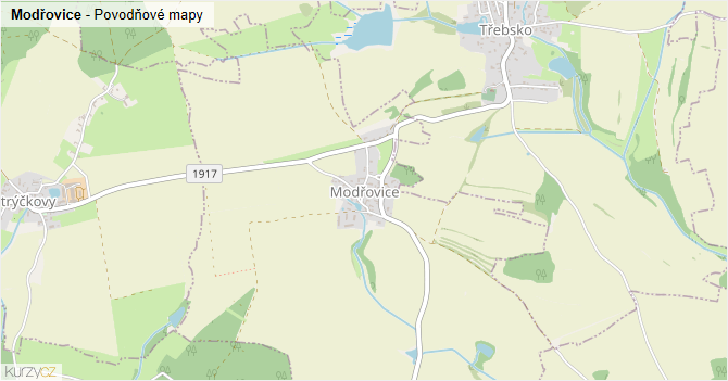 Modřovice - záplavové mapy stoleté vody