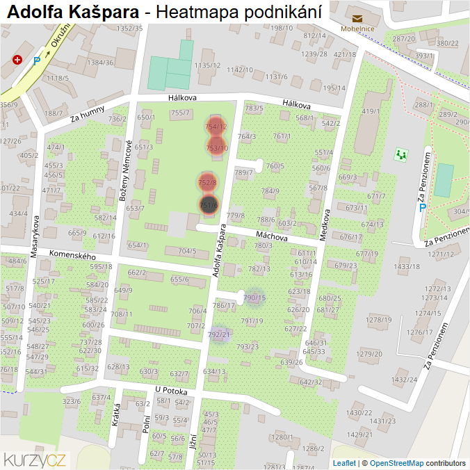 Mapa Adolfa Kašpara - Firmy v ulici.
