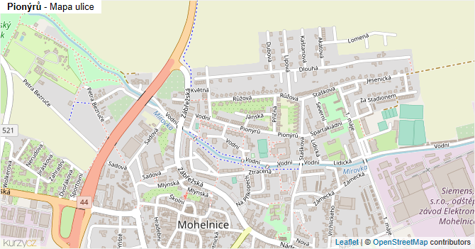 Pionýrů - mapa ulice