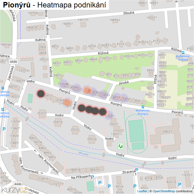 Mapa Pionýrů - Firmy v ulici.