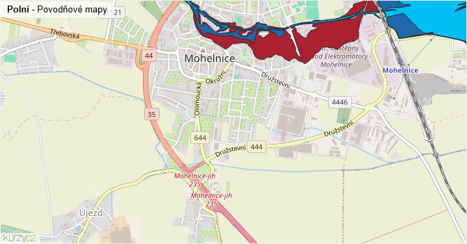Polní - záplavové mapy stoleté vody