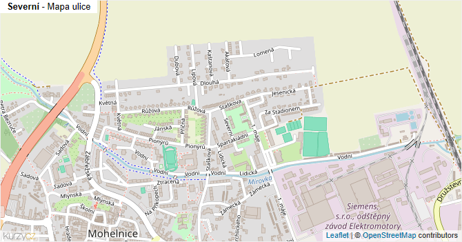 Severní - mapa ulice